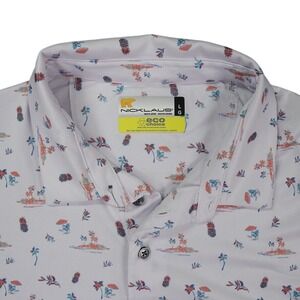 Nicklaus Polo Shirt Mens Large White Beach Tropical Island AOP Print Eco Choice